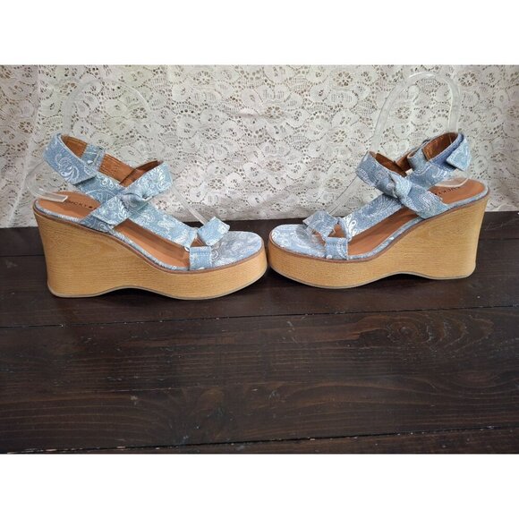NWOB Lucky Brand Demmia Acid Denim Paisley Platform Wedge/Sz. 7M - Picture 4 of 9